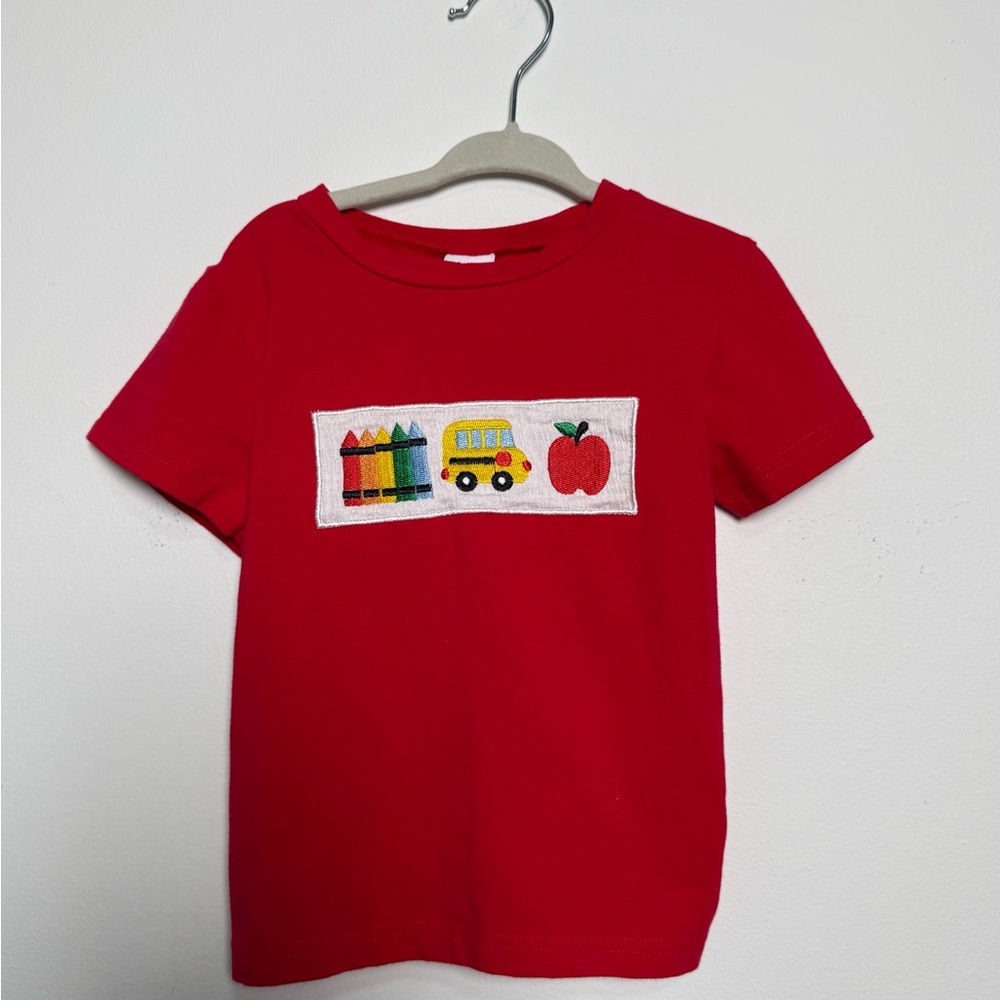 Smocked Red Kids' Tee with Embroidered School Design
